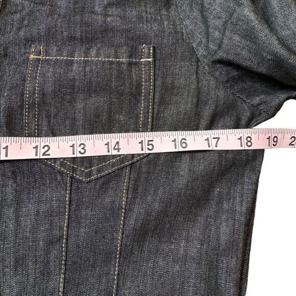 Boden Denim Shirt Dress in Black Wash Red Velvet Trim Half Button Front 8R - Picture 6 of 13